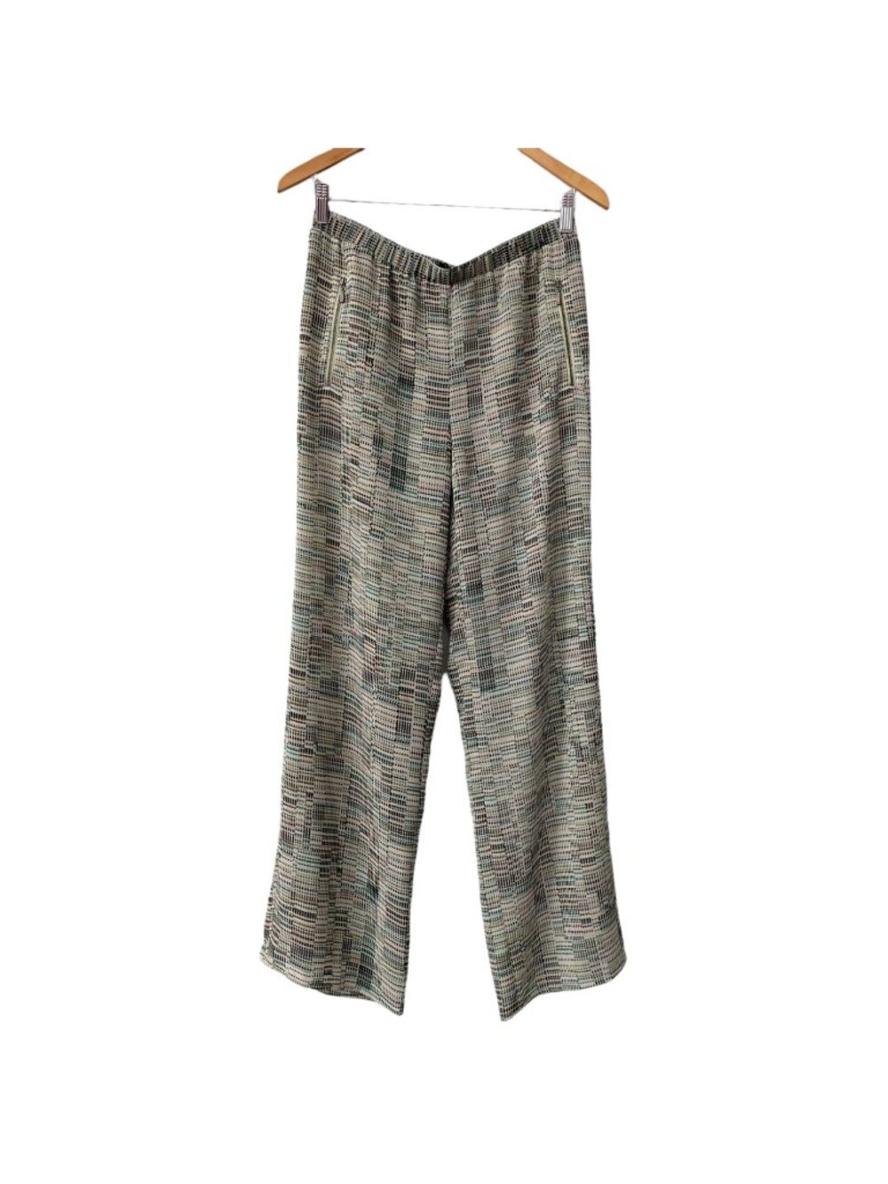 NIC+ZOE Boho Elastic Waist Pull On Pants Womens Small Green Geometric Print